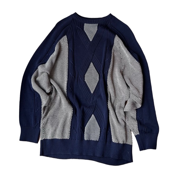 cortigiani Other - Men's Navy Crewneck Sweater with Light Gray Diamond Panels